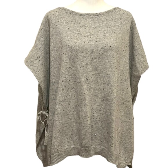 Ann Taylor Poncho Womens Small Pullover Gray Slouchy Slub Tie Sides Spring Layer - Picture 1 of 11